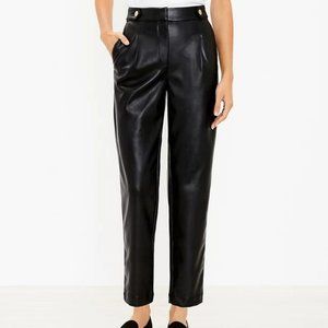 Loft Faux Leather Pants Womens Sz 10 Button Tab Slim Black/Oat Copper Pockets